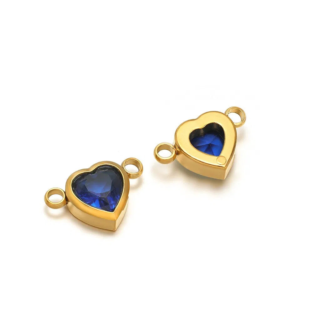 Stainless Steel Heart Crystal Charms & Connectors