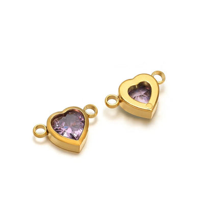 Stainless Steel Heart Crystal Charms & Connectors