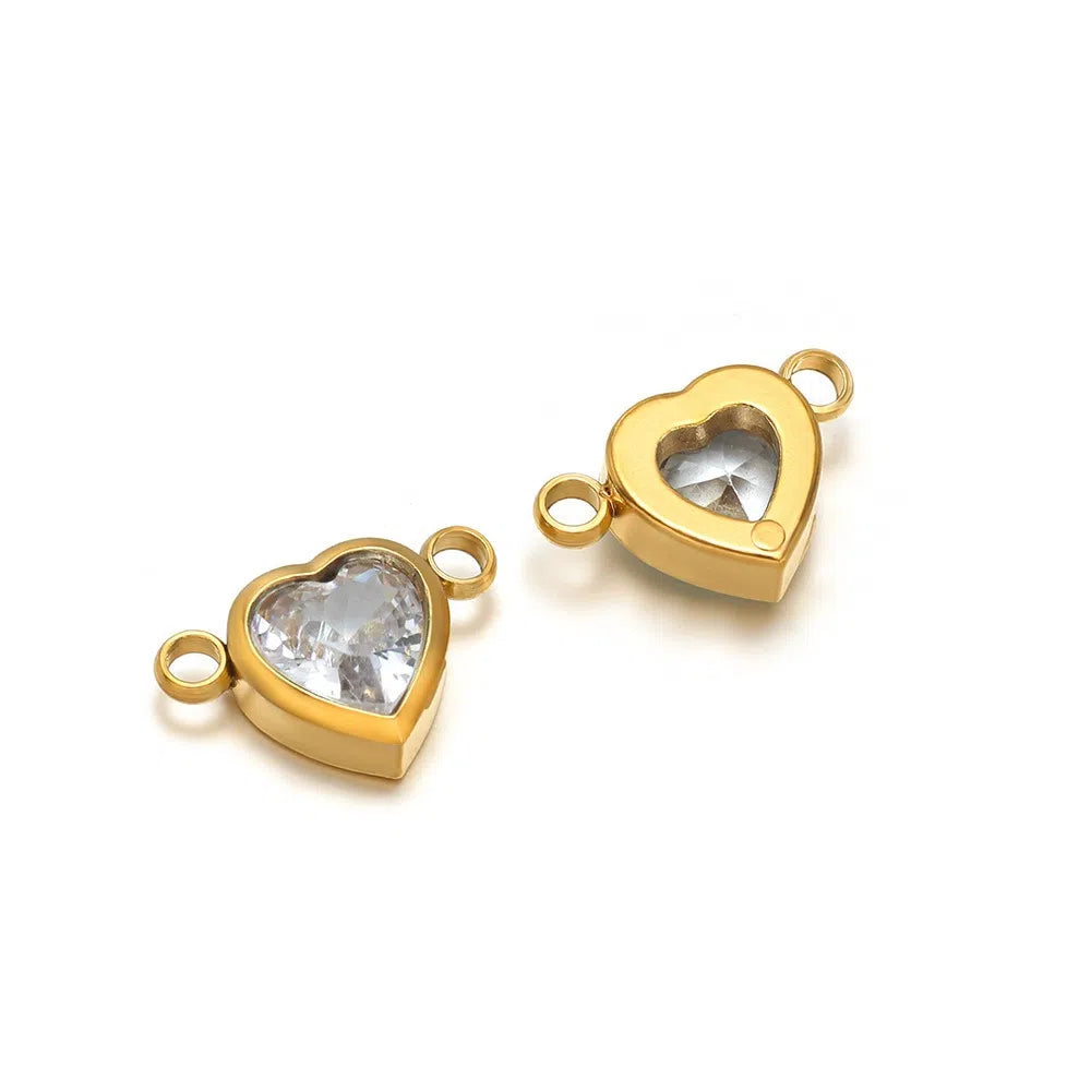Stainless Steel Heart Crystal Charms & Connectors