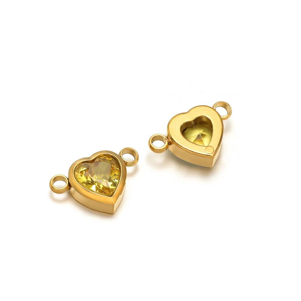 Stainless Steel Heart Crystal Charms & Connectors