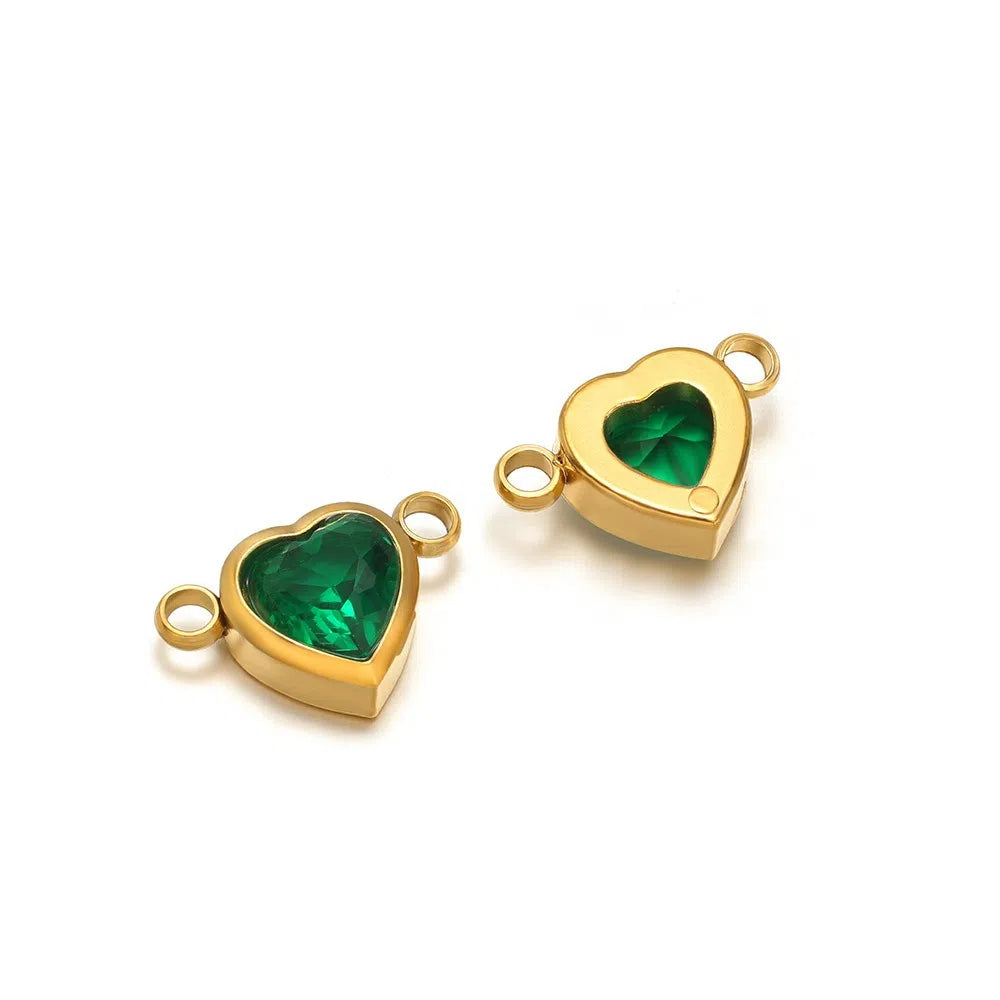 Stainless Steel Heart Crystal Charms & Connectors