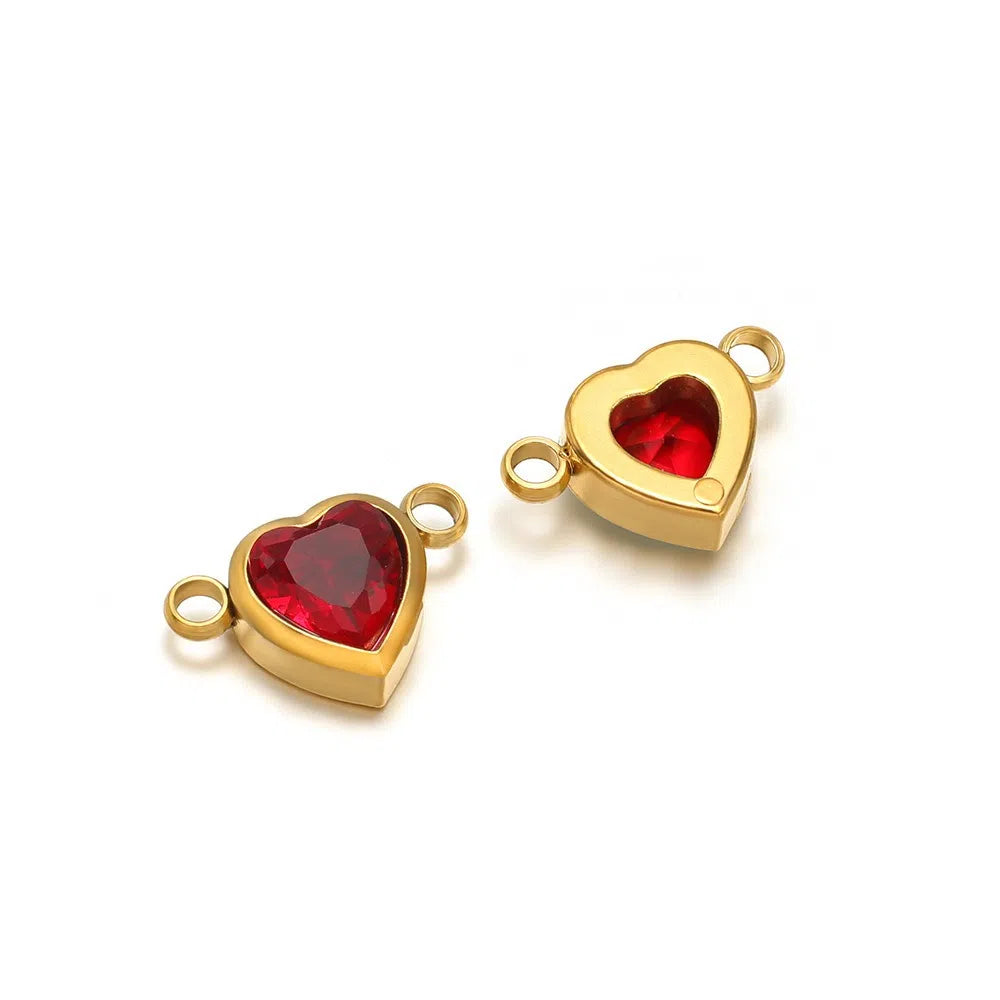 Stainless Steel Heart Crystal Charms & Connectors