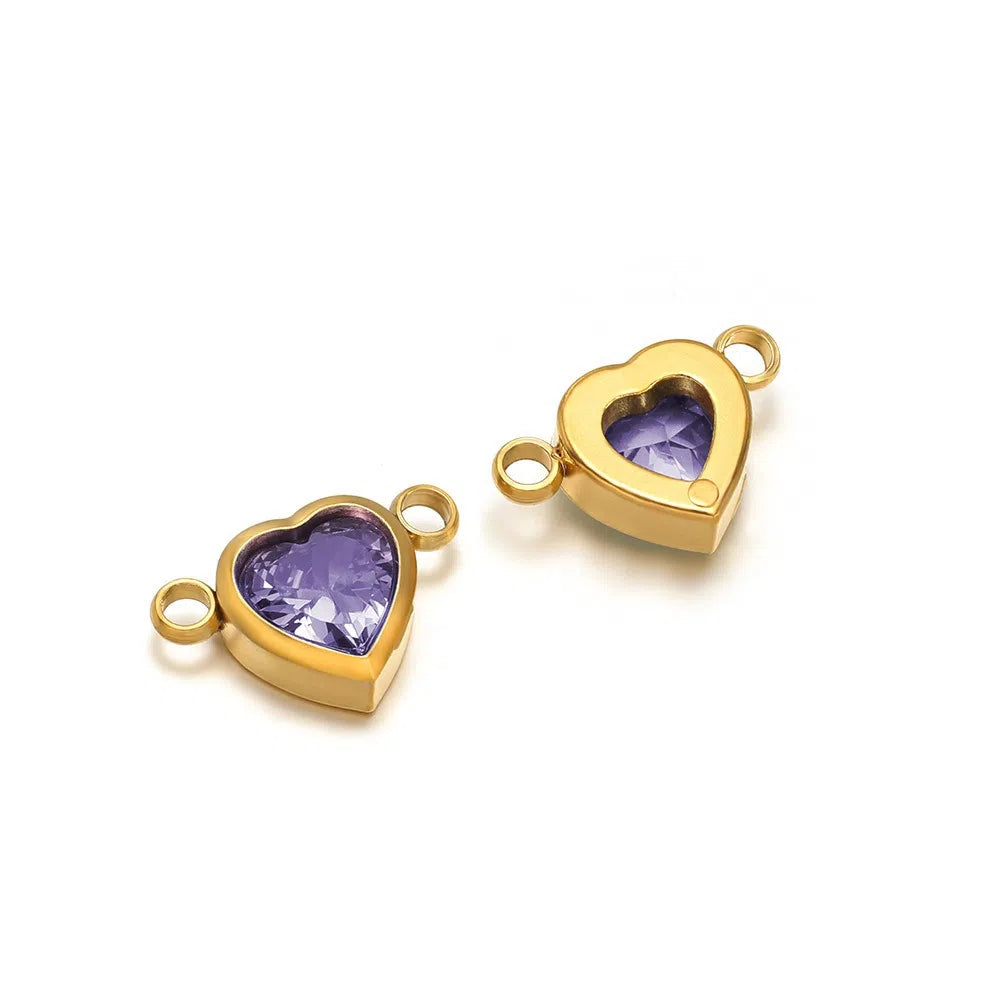 Stainless Steel Heart Crystal Charms & Connectors