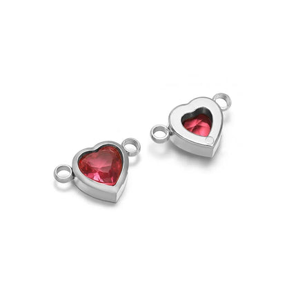 Stainless Steel Heart Crystal Charms & Connectors