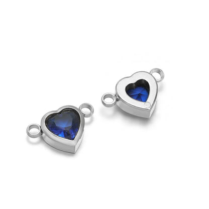Stainless Steel Heart Crystal Charms & Connectors