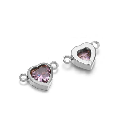 Stainless Steel Heart Crystal Charms & Connectors