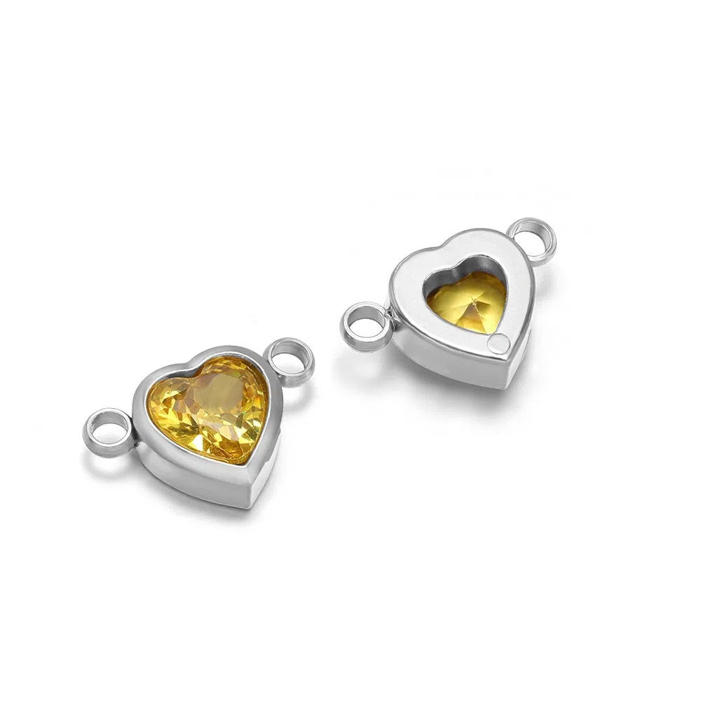 Stainless Steel Heart Crystal Charms & Connectors