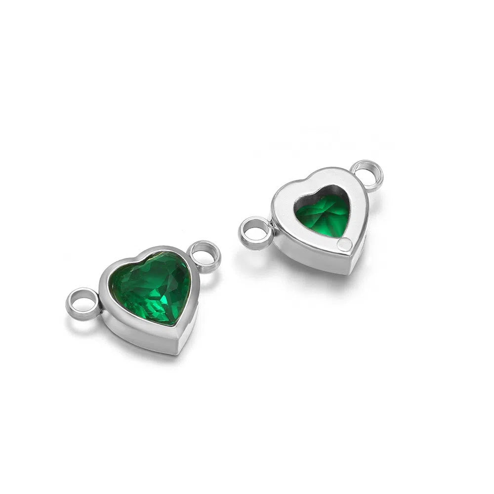 Stainless Steel Heart Crystal Charms & Connectors