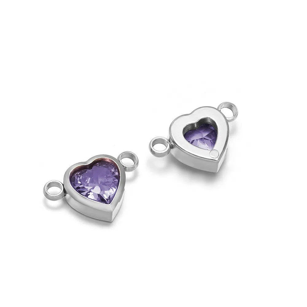 Stainless Steel Heart Crystal Charms & Connectors