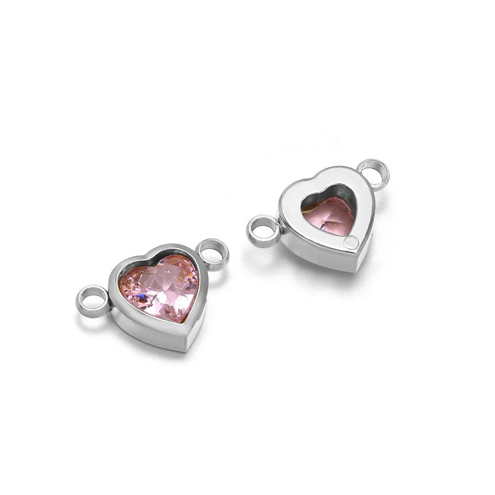 Stainless Steel Heart Crystal Charms & Connectors