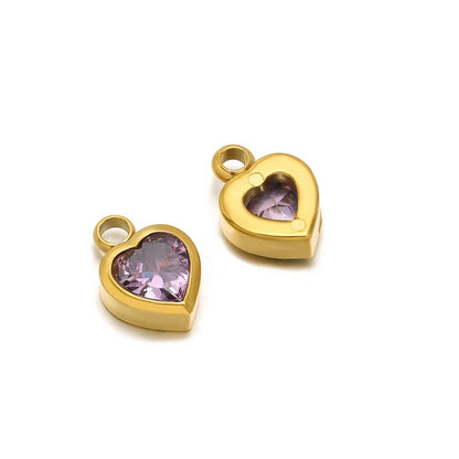 Stainless Steel Heart Crystal Charms & Connectors
