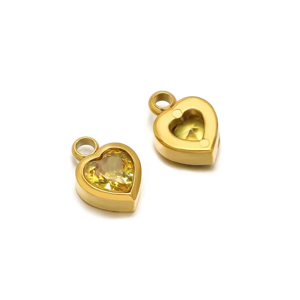 Stainless Steel Heart Crystal Charms & Connectors