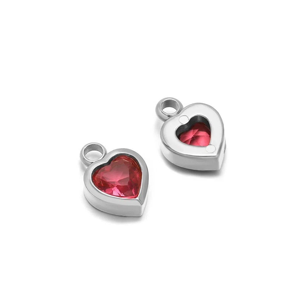 Stainless Steel Heart Crystal Charms & Connectors