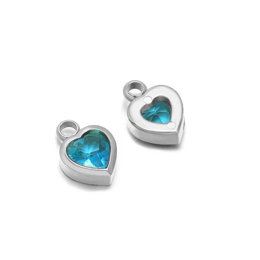Stainless Steel Heart Crystal Charms & Connectors