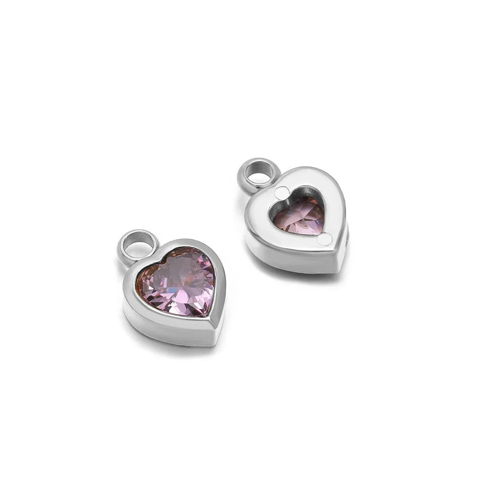 Stainless Steel Heart Crystal Charms & Connectors