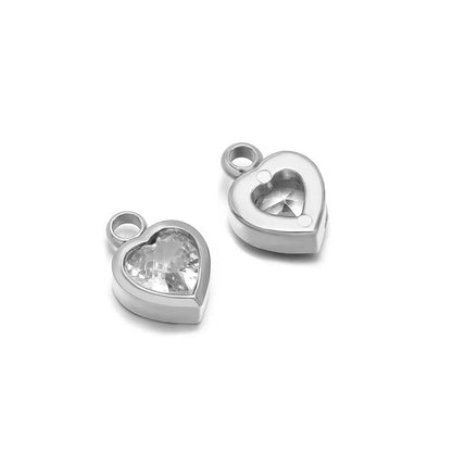 Stainless Steel Heart Crystal Charms & Connectors