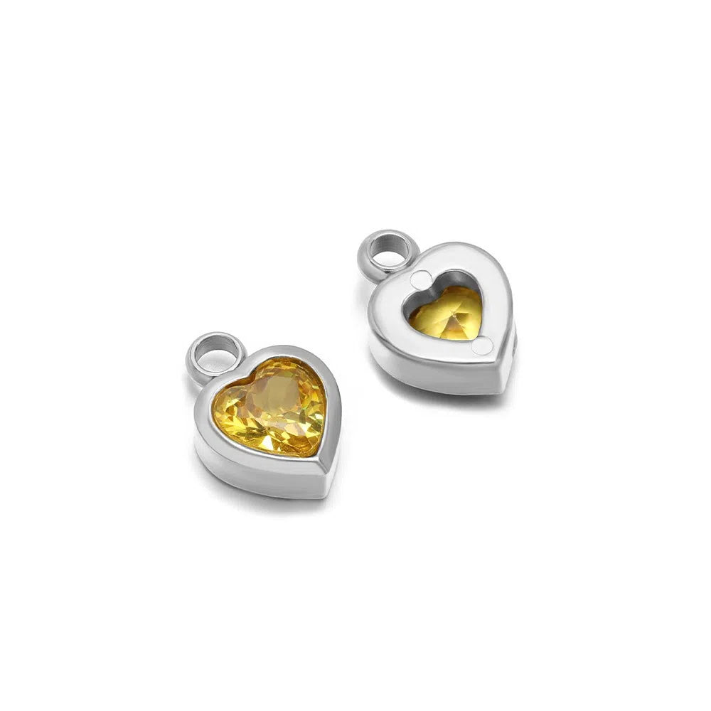 Stainless Steel Heart Crystal Charms & Connectors