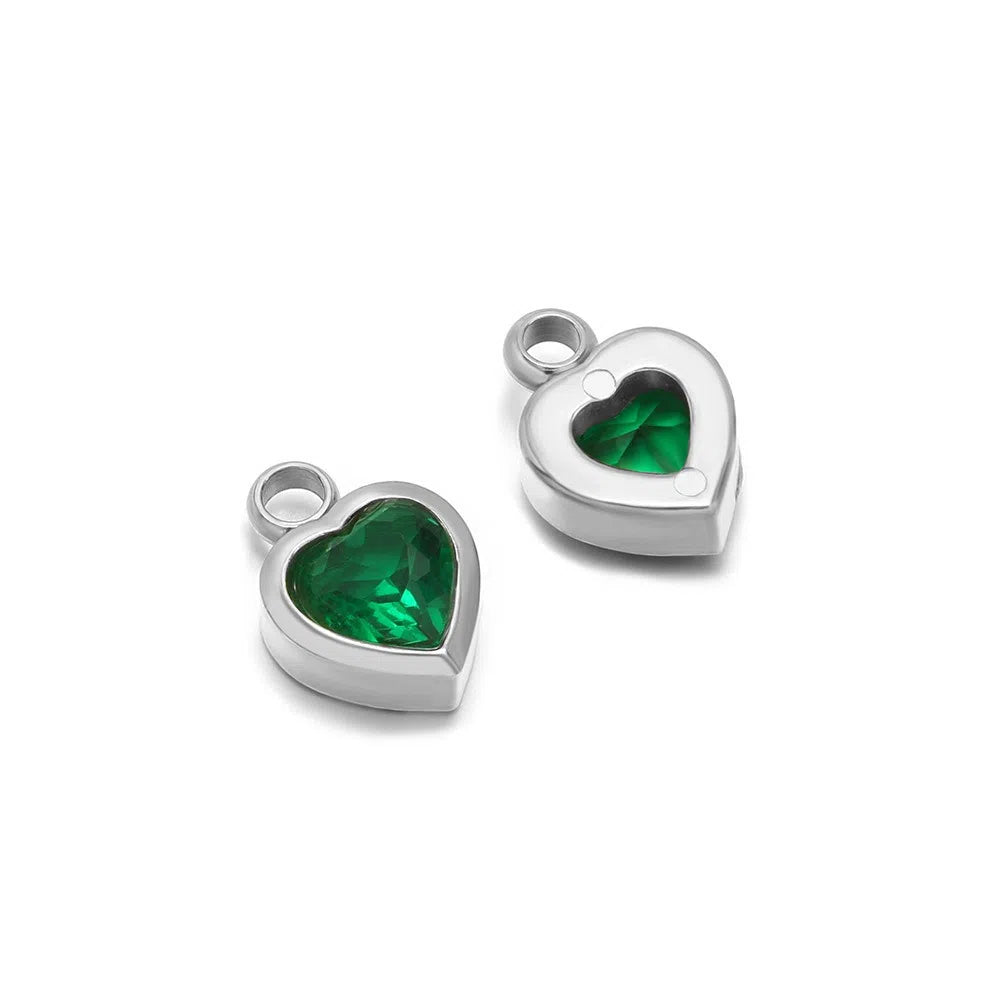 Stainless Steel Heart Crystal Charms & Connectors