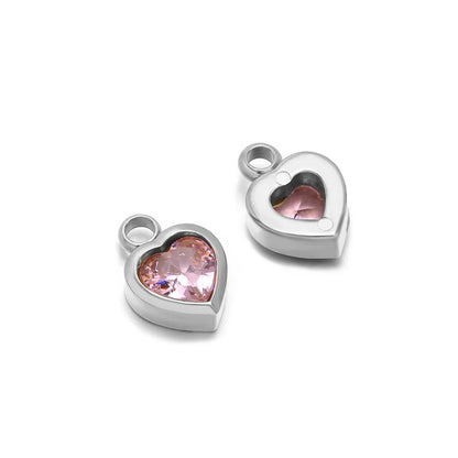 Stainless Steel Heart Crystal Charms & Connectors