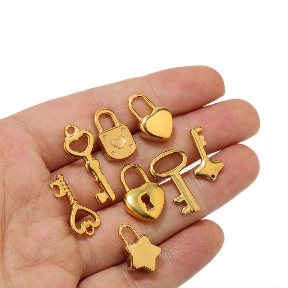 Stainless Steel Heart Key Charms