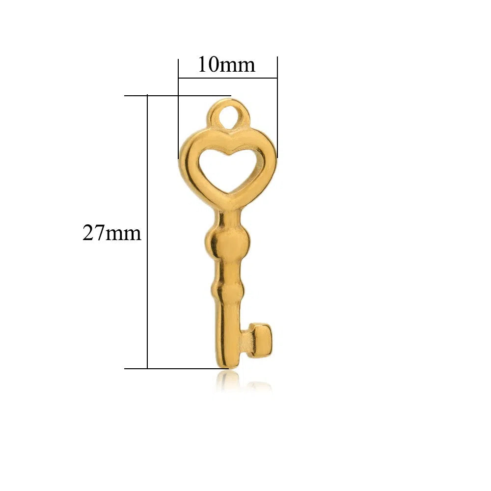 Stainless Steel Heart Key Charms