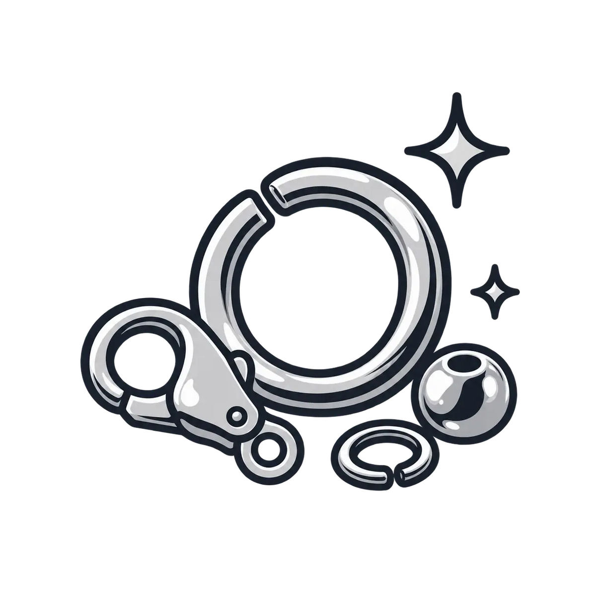 Stainless steel jewelry findings and components including jump rings, clasps and beads