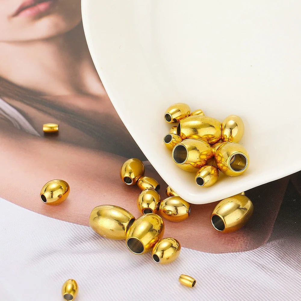 Stainless Steel Large Hole Oval Beads