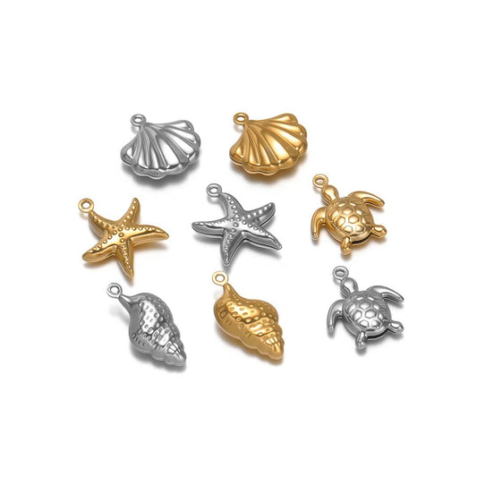 Stainless Steel Ocean Charms – Starfish, Sea Turtle & Shell