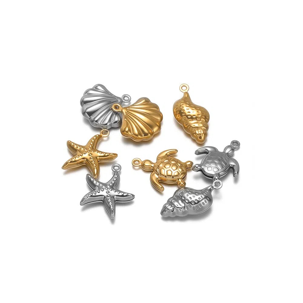 Stainless Steel Ocean Charms – Starfish, Sea Turtle & Shell