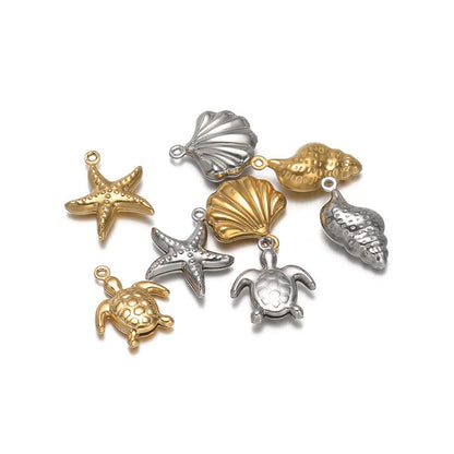 Stainless Steel Ocean Charms – Starfish, Sea Turtle & Shell