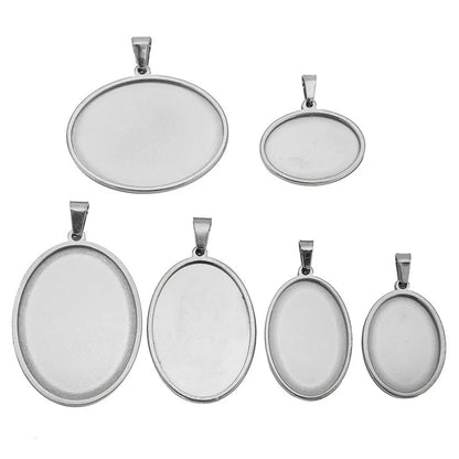 Stainless Steel Oval Pendant Bezel Trays