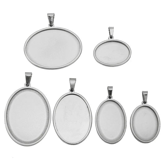 Stainless Steel Oval Pendant Bezel Trays