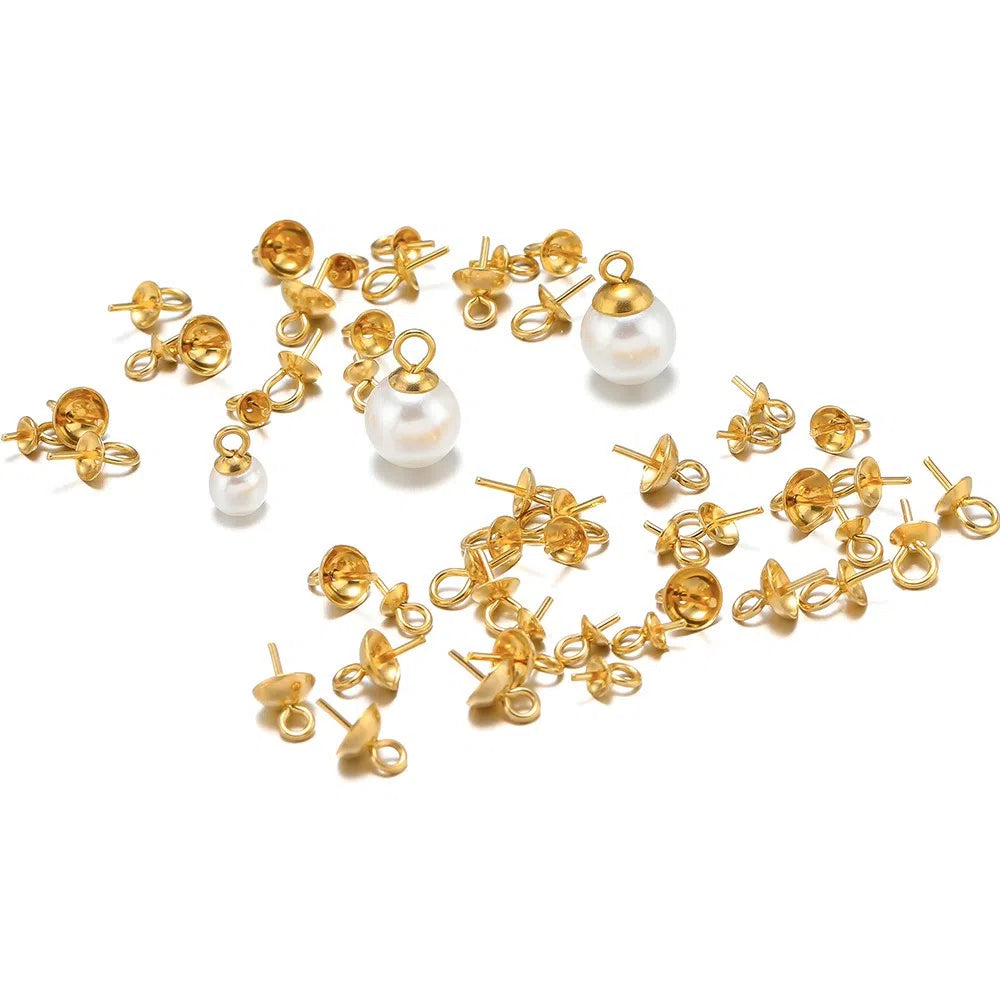 Stainless Steel Pearl Cup & Peg Bails with Loop