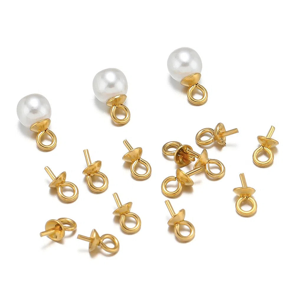 Stainless Steel Pearl Cup & Peg Bails with Loop