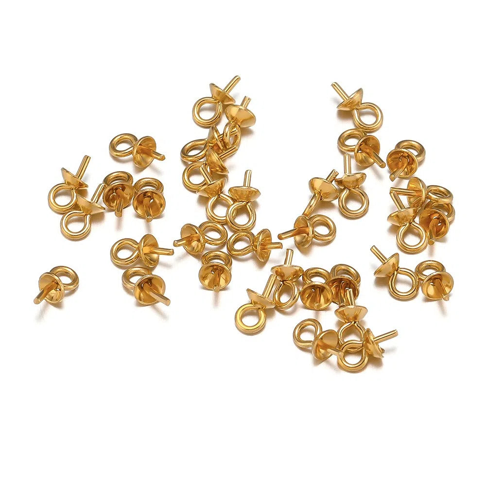 Stainless Steel Pearl Cup & Peg Bails with Loop