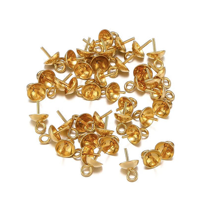 Stainless Steel Pearl Cup & Peg Bails with Loop