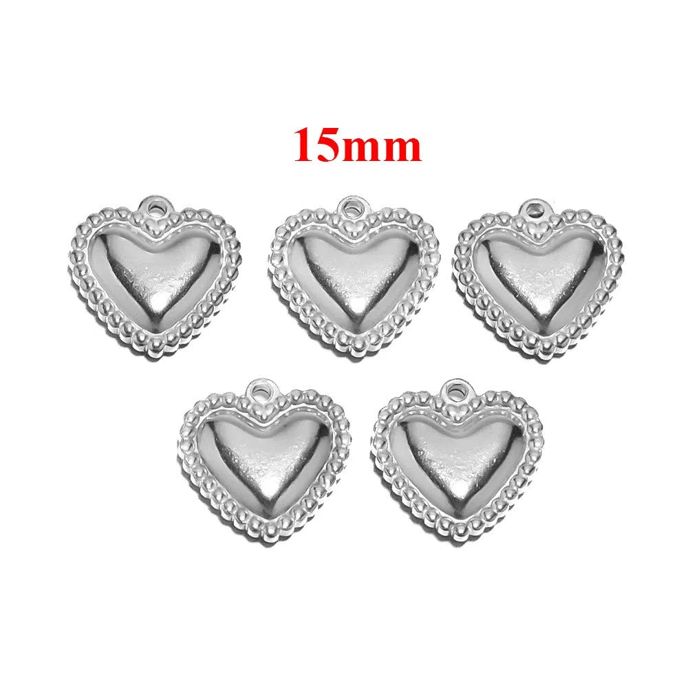 Stainless Steel Puffy Heart Charms