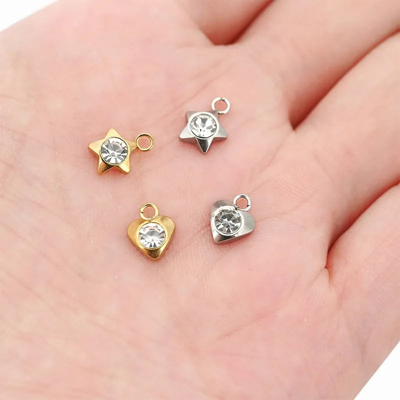 Stainless Steel Rhinestone Heart & Star Charms