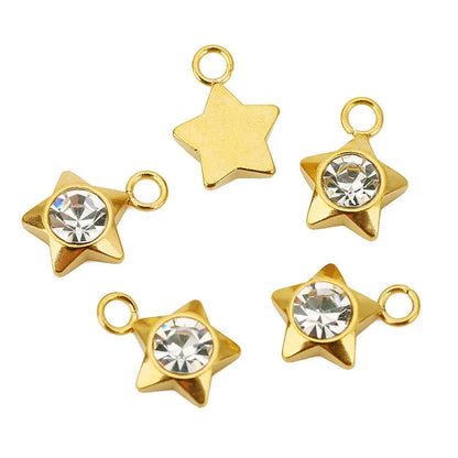 Stainless Steel Rhinestone Heart & Star Charms
