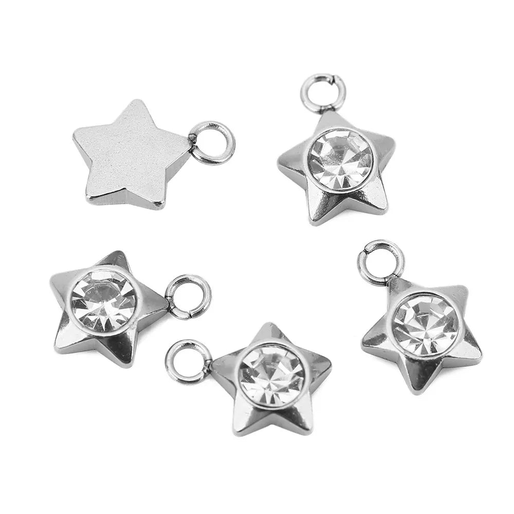 Stainless Steel Rhinestone Heart & Star Charms