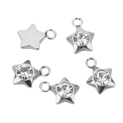 Stainless Steel Rhinestone Heart & Star Charms