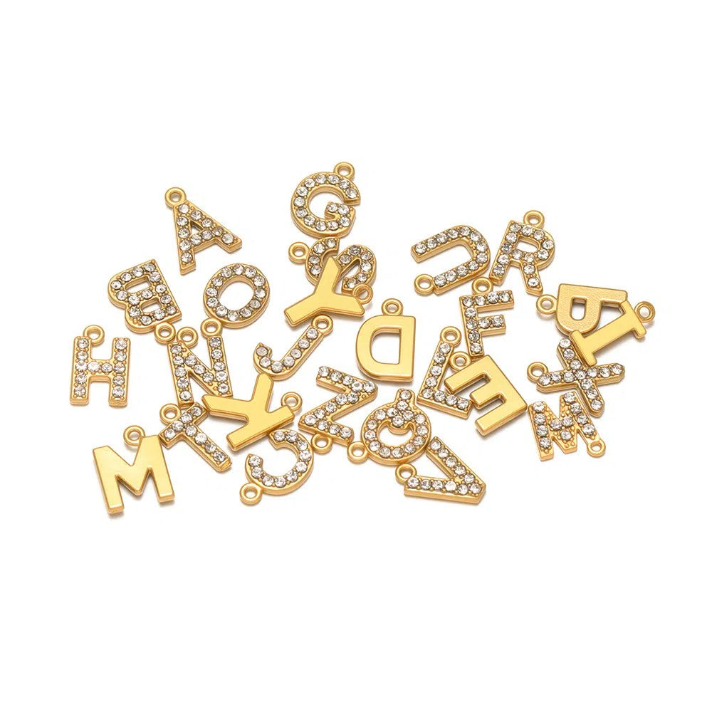 Stainless Steel Rhinestone Initial Charms – A-Z