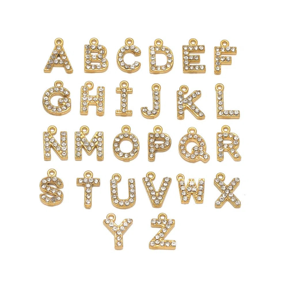 Stainless Steel Rhinestone Initial Charms – A-Z