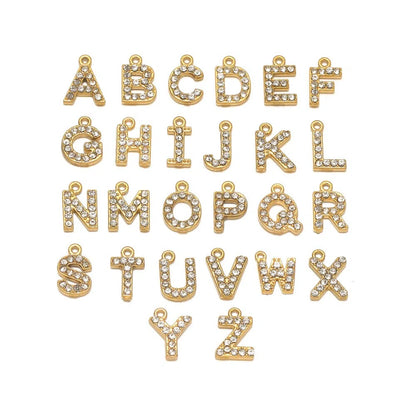 Stainless Steel Rhinestone Initial Charms – A-Z