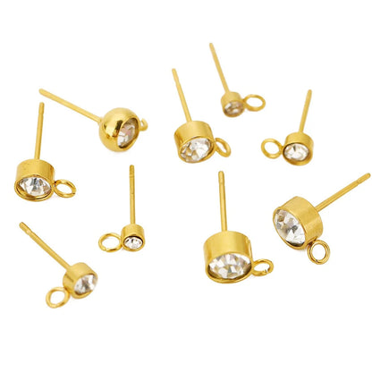 Stainless Steel Rhinestone Stud Earring Posts with Loop