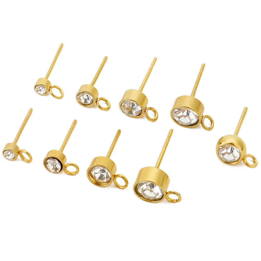 Stainless Steel Rhinestone Stud Earring Posts with Loop