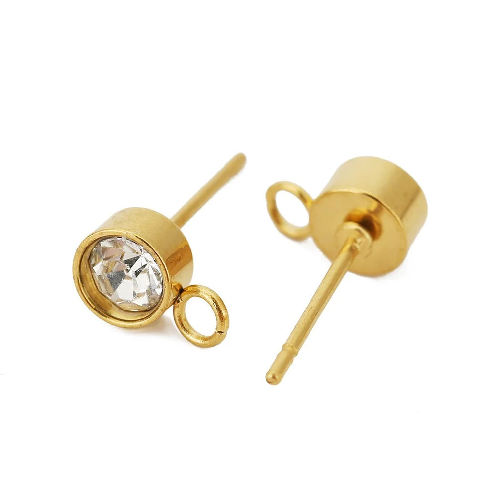 Stainless Steel Rhinestone Stud Earring Posts with Loop