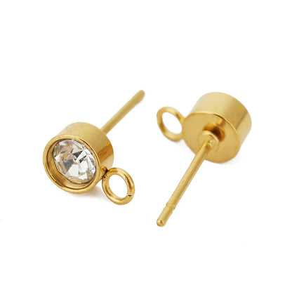 Stainless Steel Rhinestone Stud Earring Posts with Loop