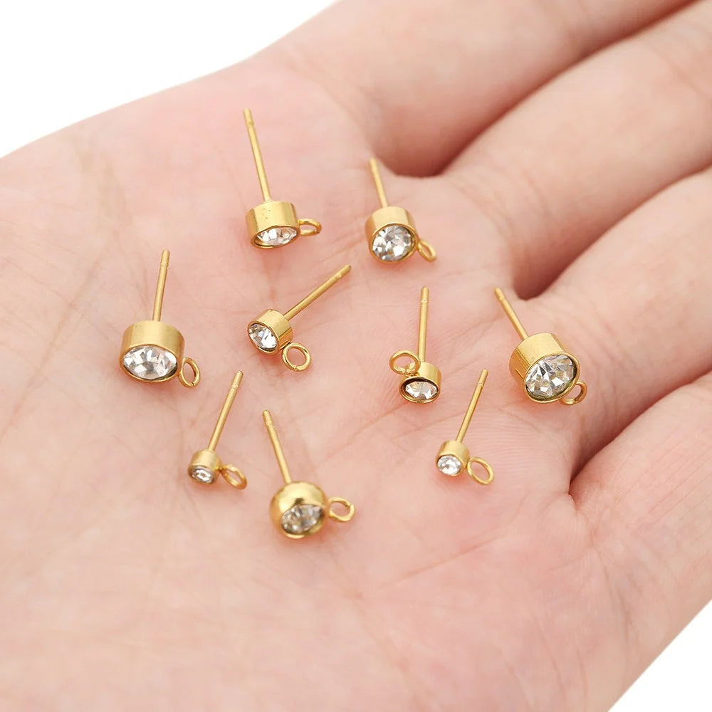 Stainless Steel Rhinestone Stud Earring Posts with Loop