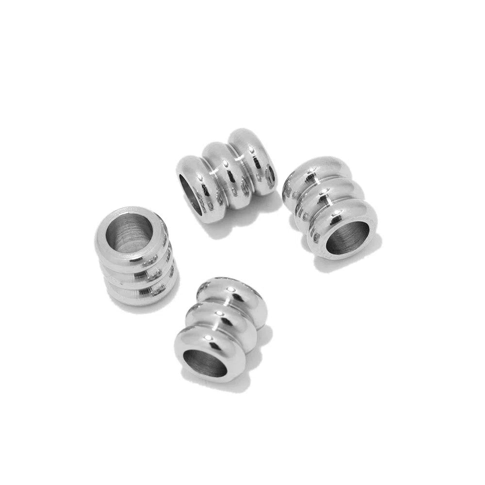Stainless Steel Ribbed Cylinder Spacer Beads